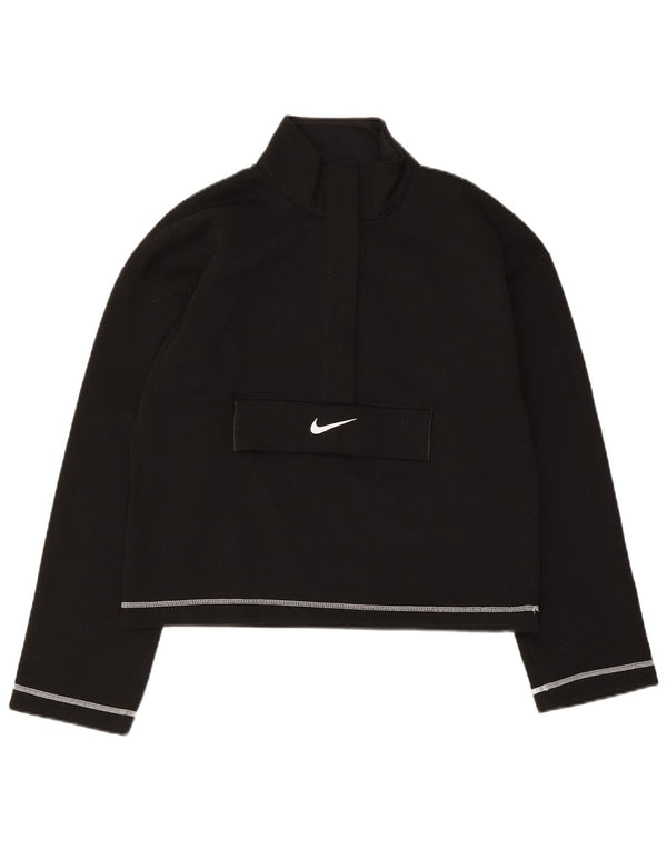 Nike Womens Swoosh Oversized Sweatshirt Pullover UK 6 XS Schwarz Polyester