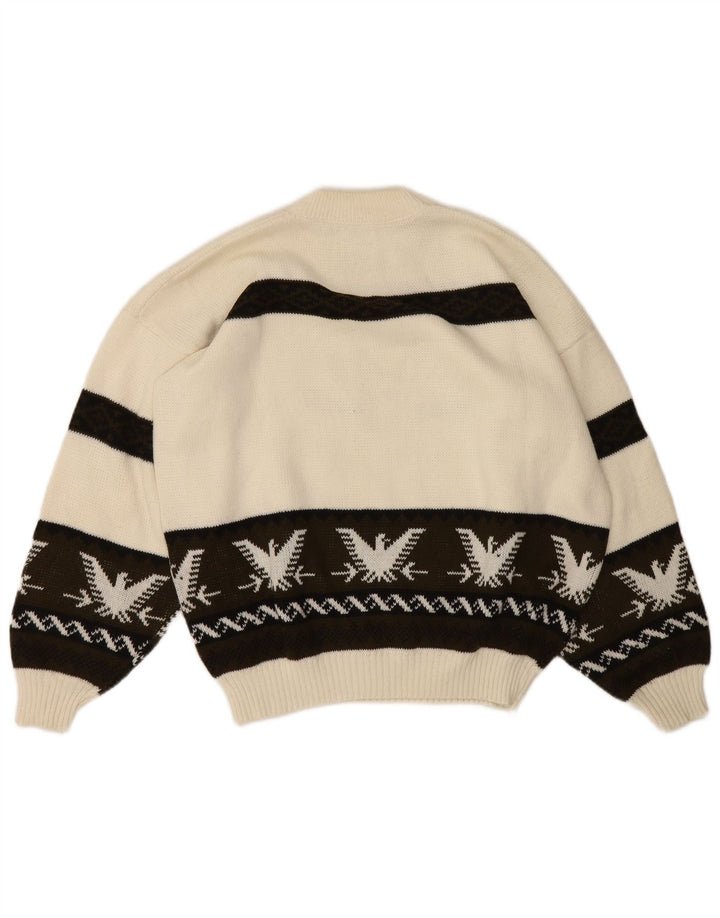 Vintage Herren Rollkragenpullover mit Grafik, groß, weiß, Fair Isle