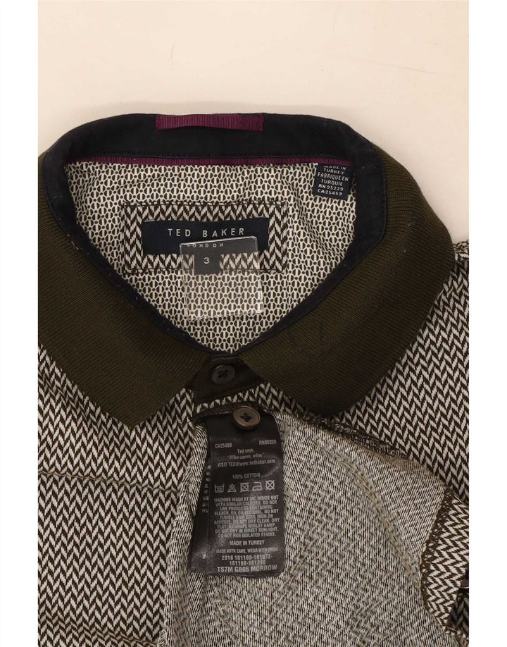 Ted Baker Herren-Poloshirt, Größe 3, mittlere Khaki-geometrische Baumwolle