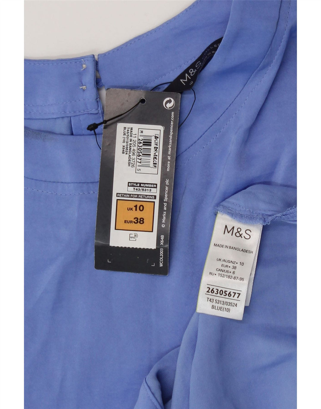 Marks & Spencer Damen Kurzarm-Blusenoberteil UK 10 Small Blau Polyester