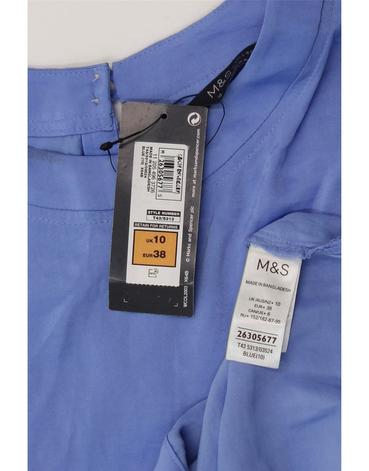 Marks & Spencer Damen Kurzarm-Blusenoberteil UK 10 Small Blau Polyester