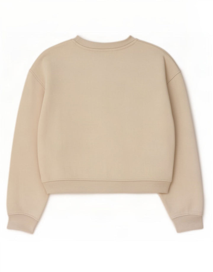 Zara Damen Crop Sweatshirt Pullover UK 14 Medium Off White Cotton