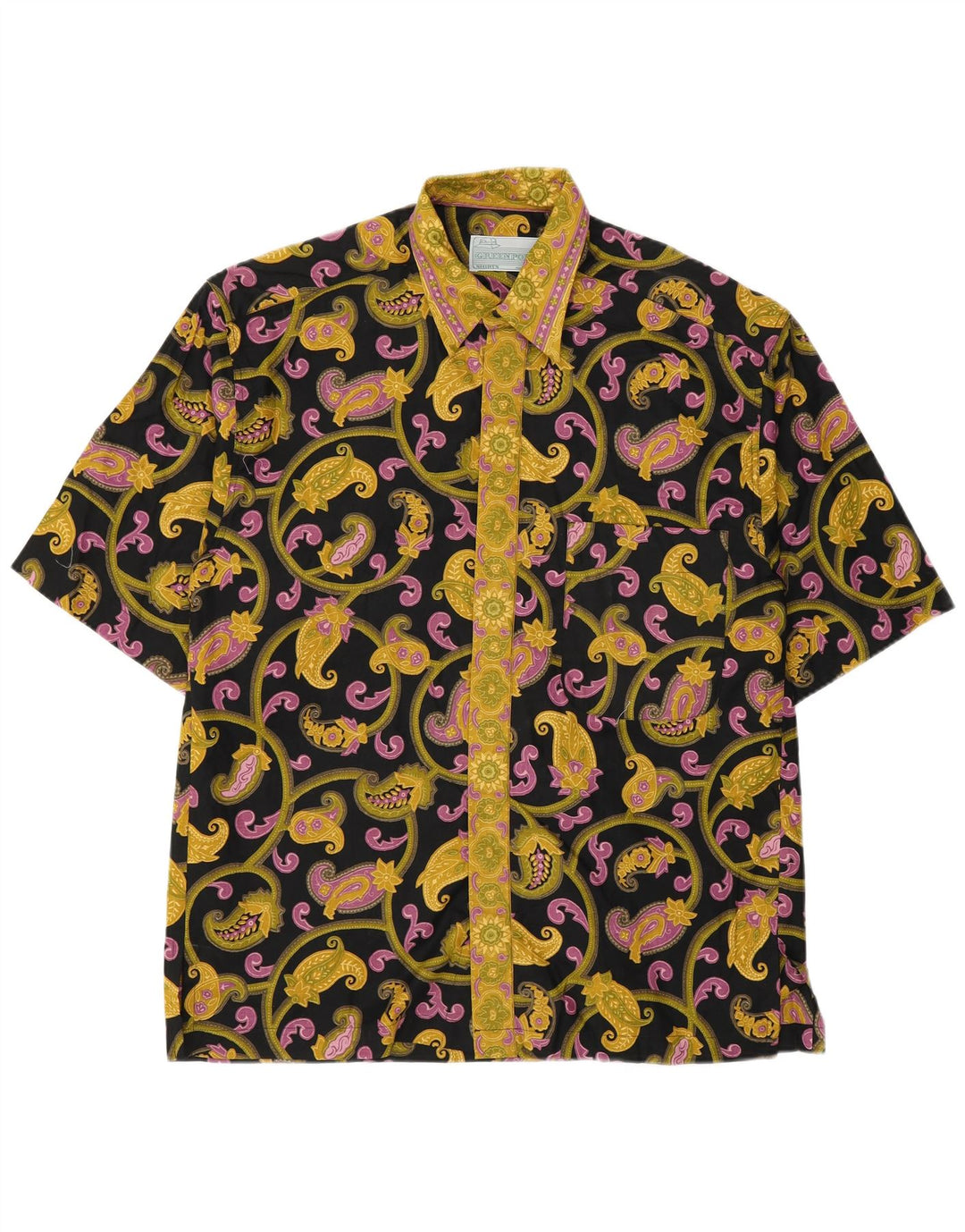 Vintage Herren Kurzarmhemd Mittelschwarz Paisley Baumwolle