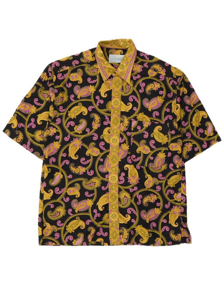Vintage Herren Kurzarmhemd Mittelschwarz Paisley Baumwolle