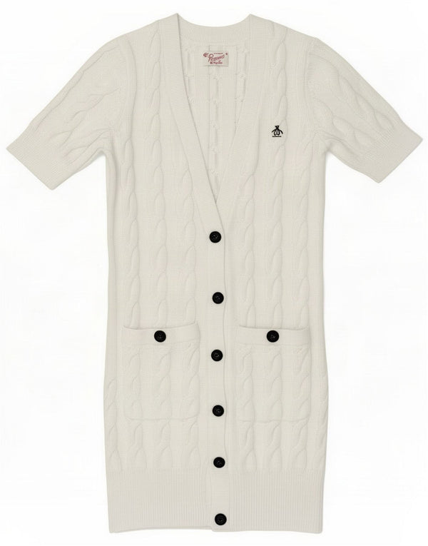 Penguin Womens Longline Short Sleeve Cardigan Sweater UK 10 Small White