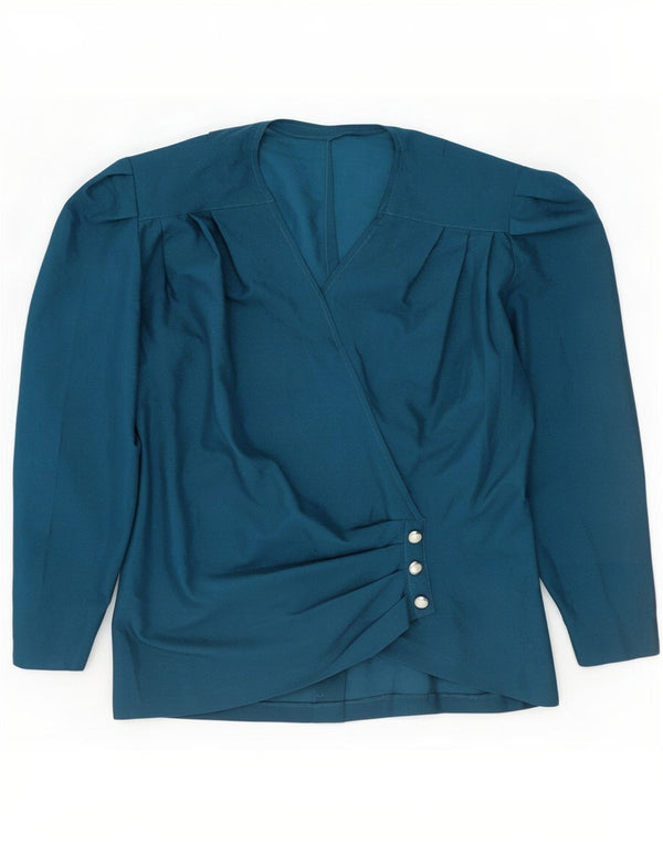 Vintage Damen LangarmBluse Top UK 10 Small Marineblau