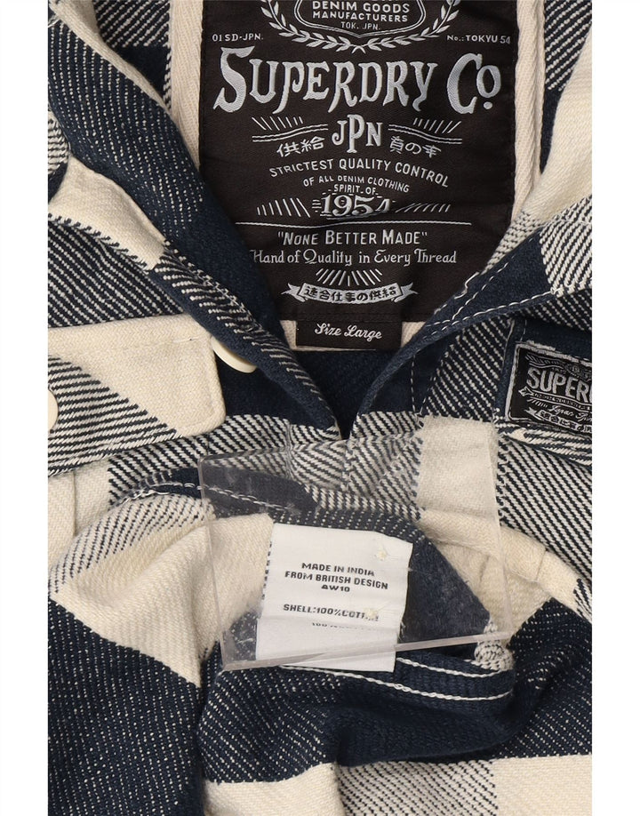 SUPERDRY Jungen-Flanellhemd mit Kapuze, 15–16 Jahre, groß, marineblaues Chevronmuster
