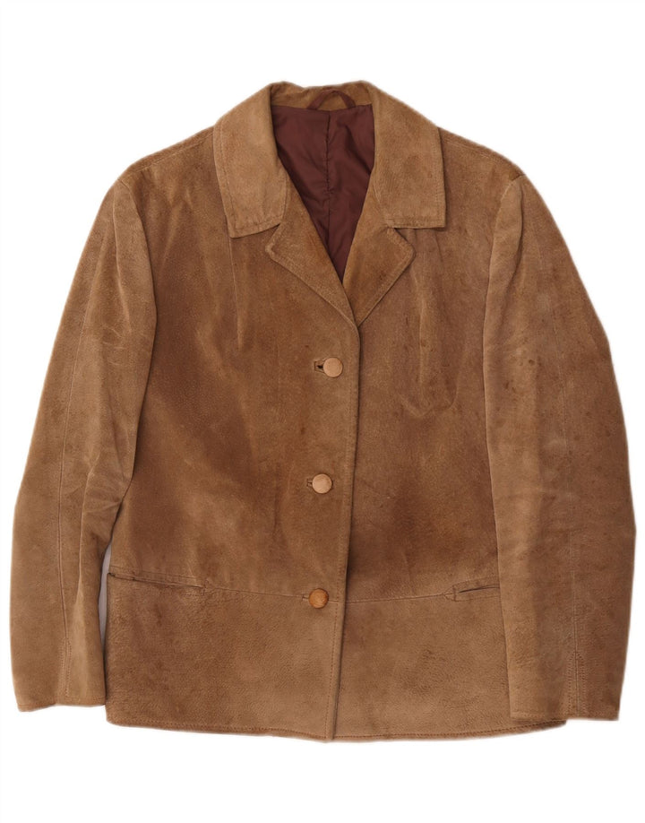 Vintage Damen 3-Knopf-Wildleder-Blazerjacke UK 16 Large Beige