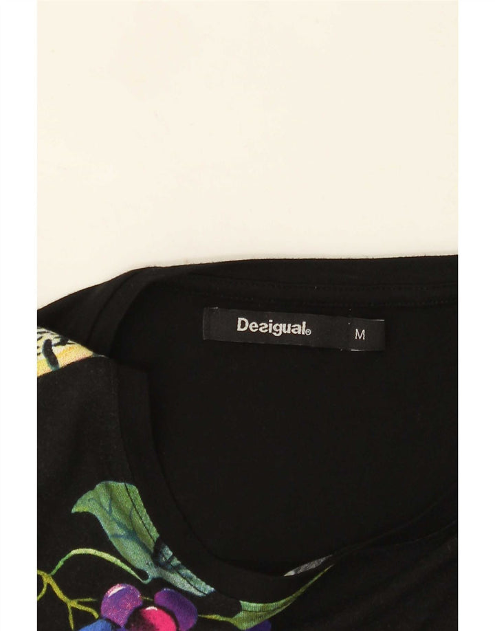 Desigual Womens Peacocks Graphic Tunika Top UK 12 Mittelschwarz geblümt