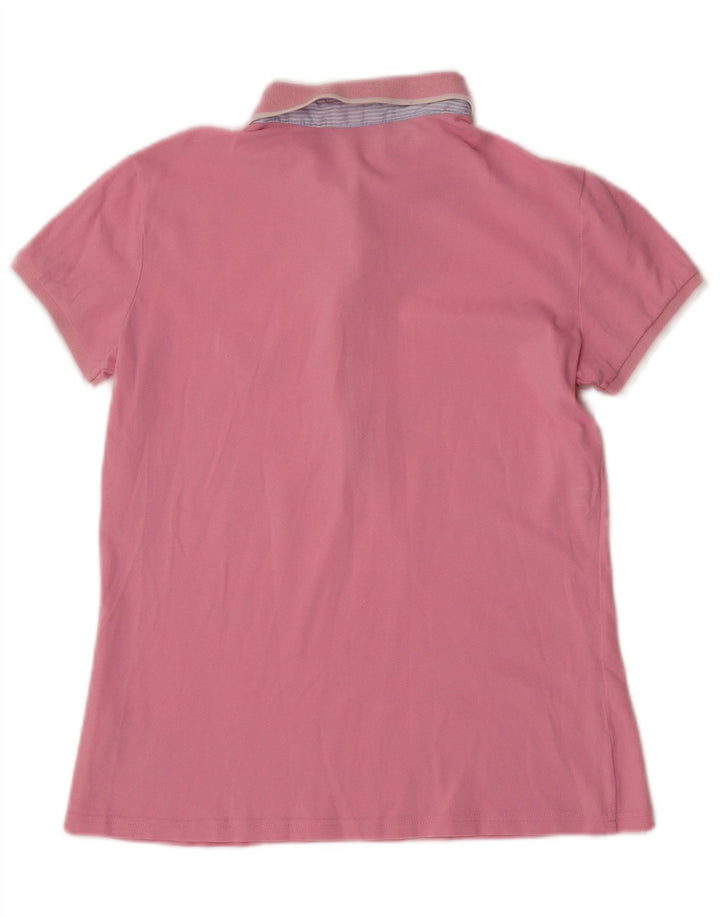 Blauer Damen Poloshirt UK 12 Mittelrosa