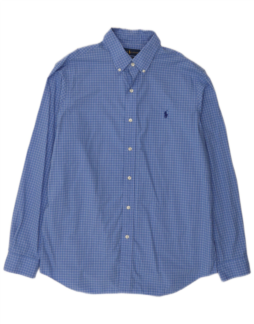 Ralph Lauren Herren-Hemd mit klassischer Passform, große blaue Gingham-Baumwolle
