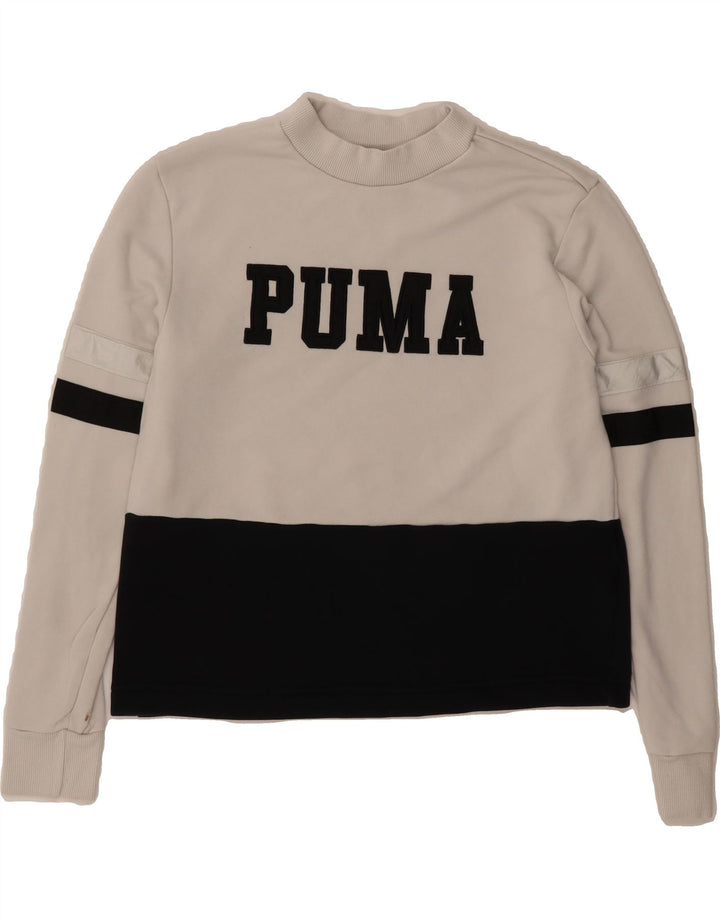 PUMA Womens Oversized Sweatshirt Jumper UK 10 Small White Colourblock Vintage Puma and Second-Hand Puma from Messina Hembry 