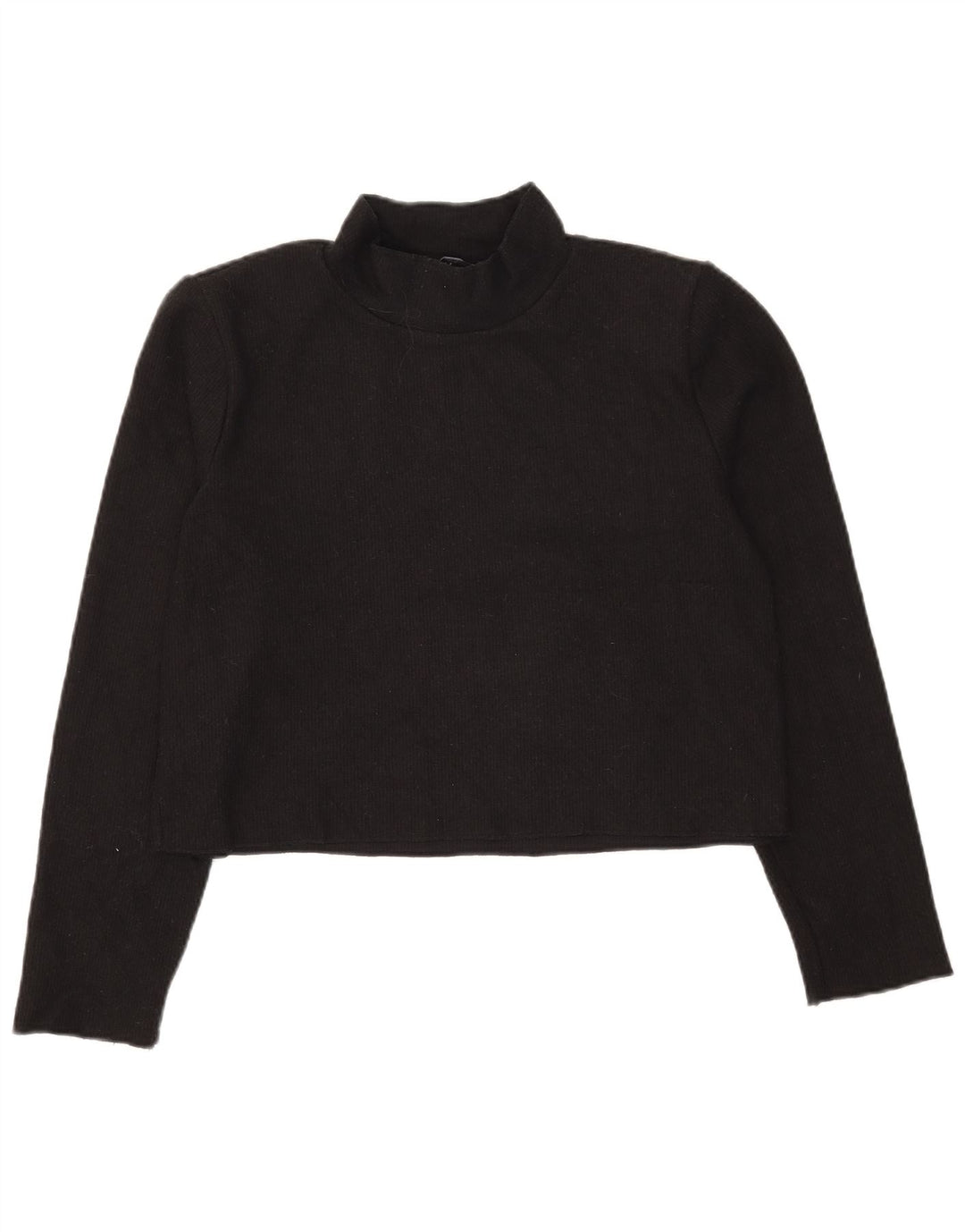Zara Damen Crop Top Langarm UK 14 Medium Schwarz Polyester