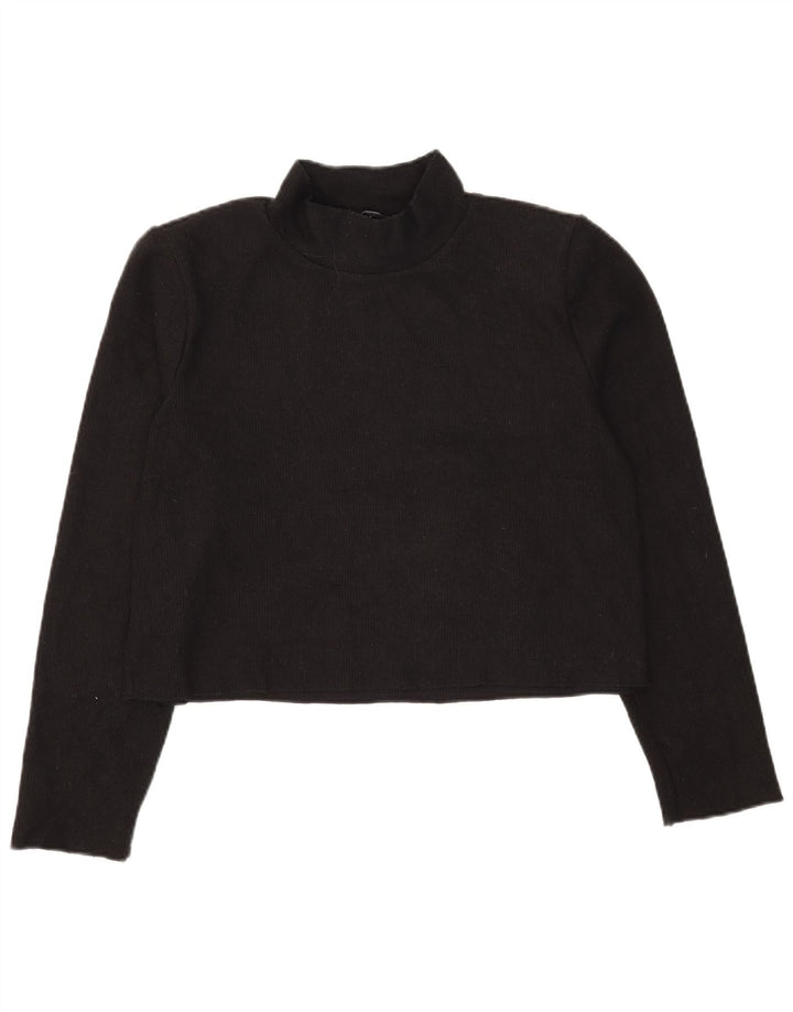 Zara Damen Crop Top Langarm UK 14 Medium Schwarz Polyester