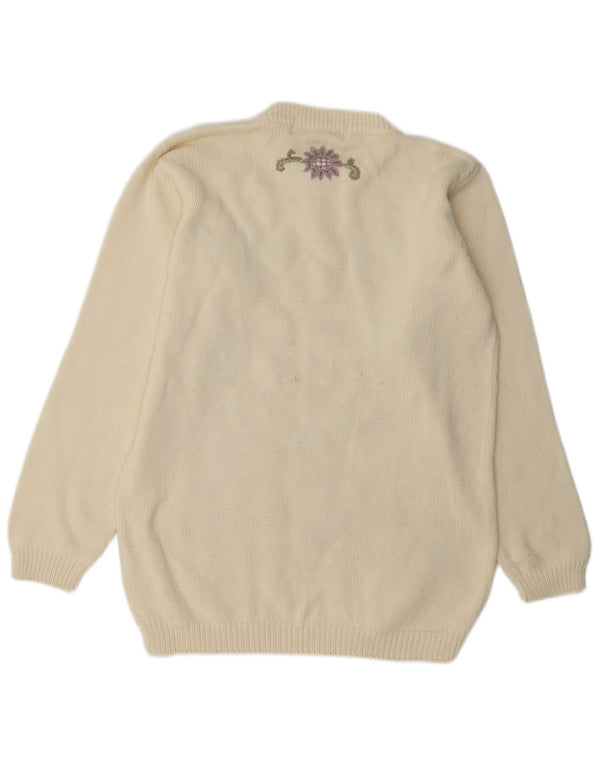 Vintage Womens Crew Neck Jumper Sweater UK 10 Small Off White Floral