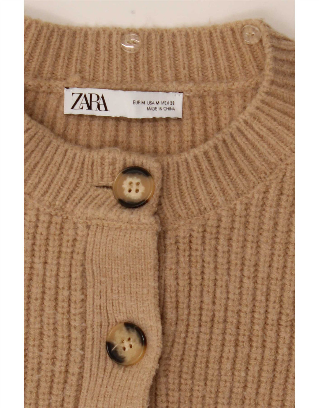 Zara Damen Crop Cardigan Pullover UK 12 Medium Beige