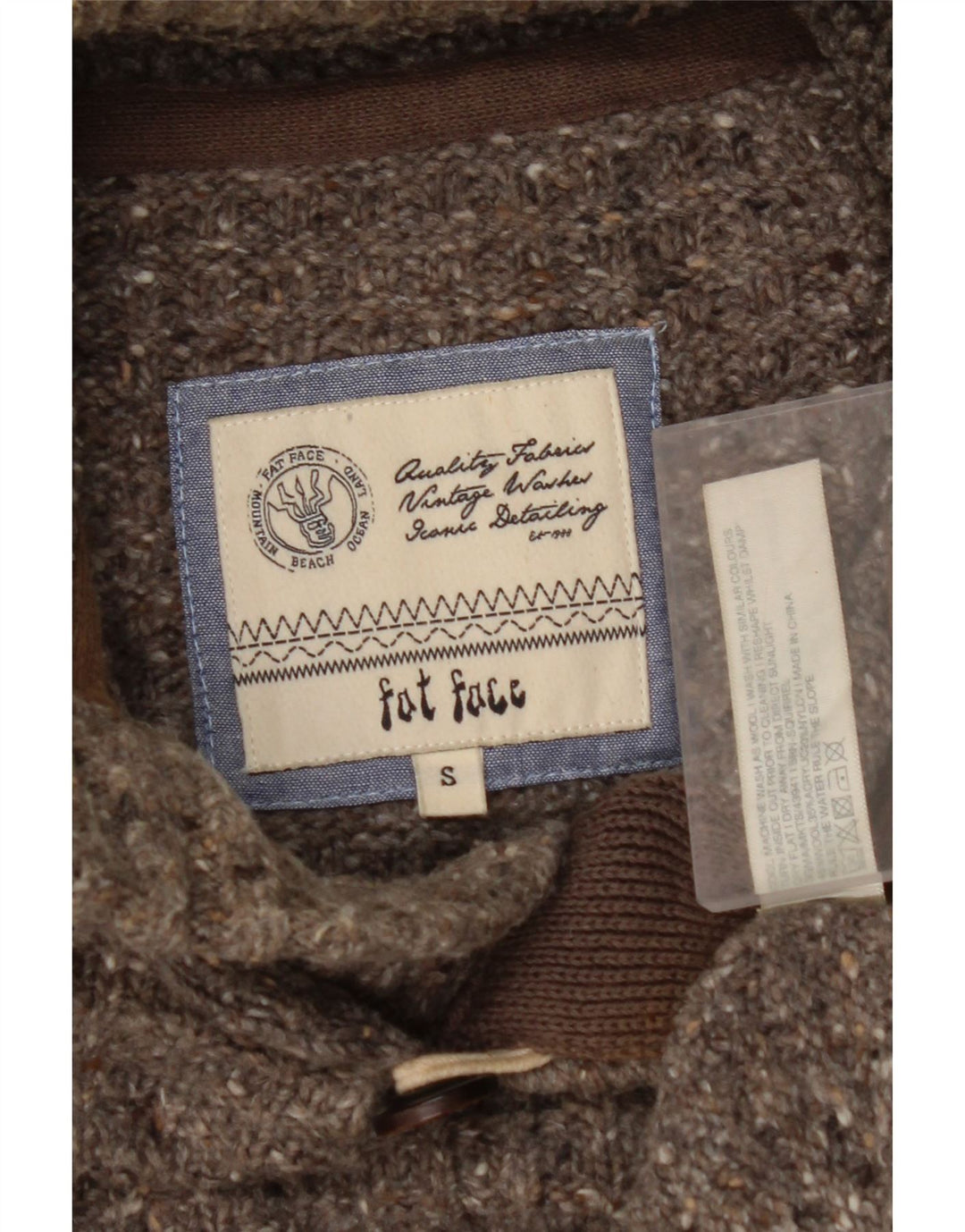 FAT FACE Herren-Pullover mit Knopfkragen, klein, grau gesprenkelte Wolle