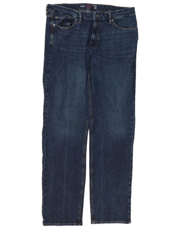 Marks & Spencer Herren Straight Jeans W36 L33 Marineblaue Baumwolle