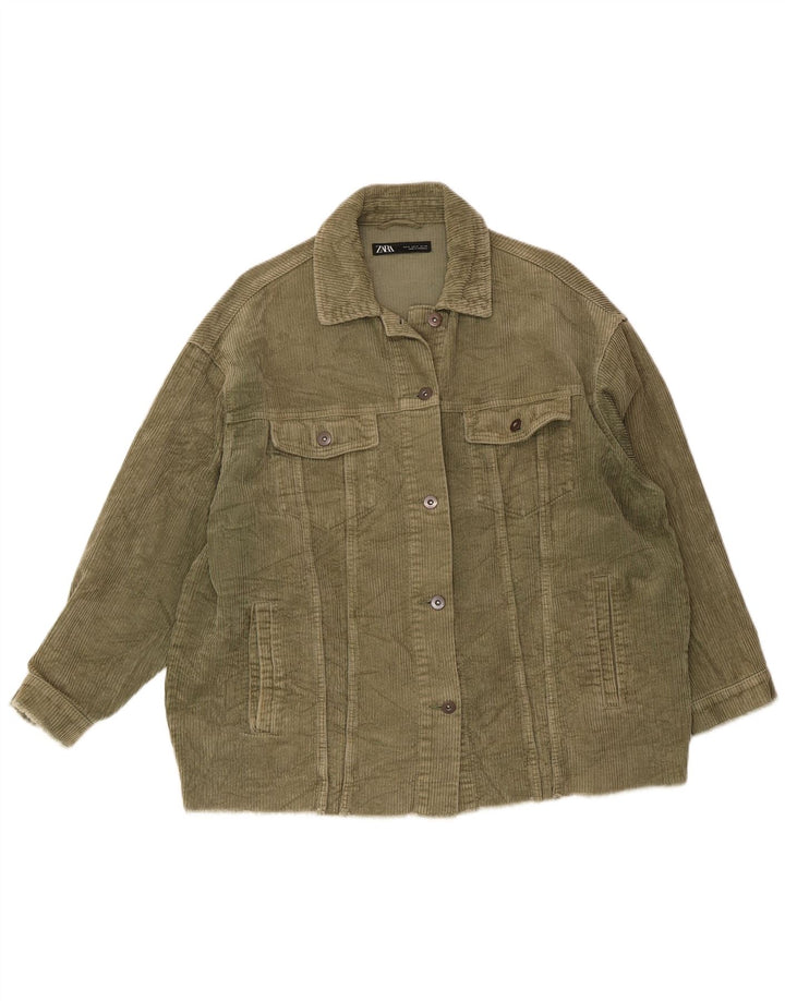Zara Damen Übergroße Cordjacke UK 14 Medium Khaki Baumwolle