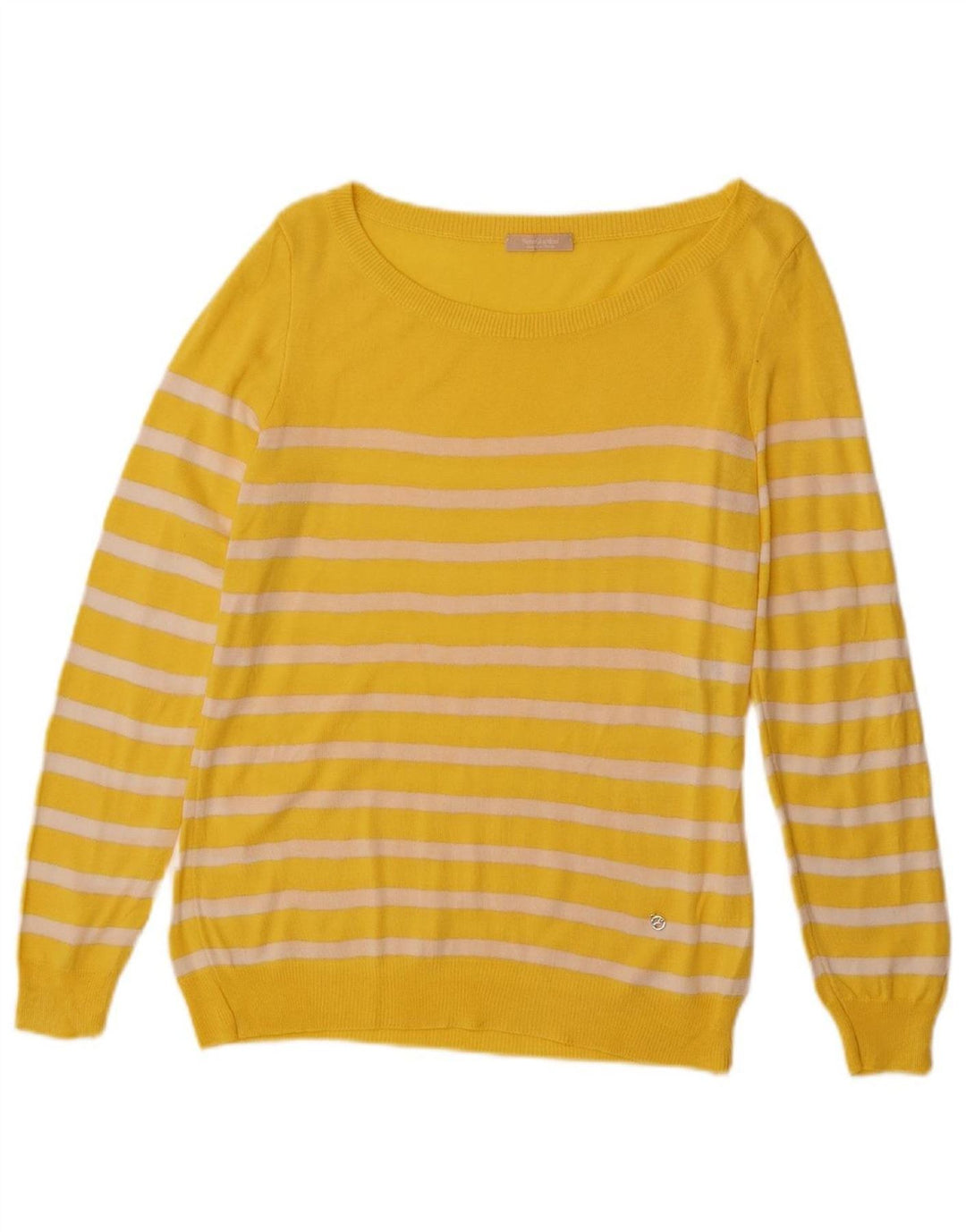 NERO GIARDINI Womens Boat Neck Jumper Sweater IT 40 Small Yellow Striped