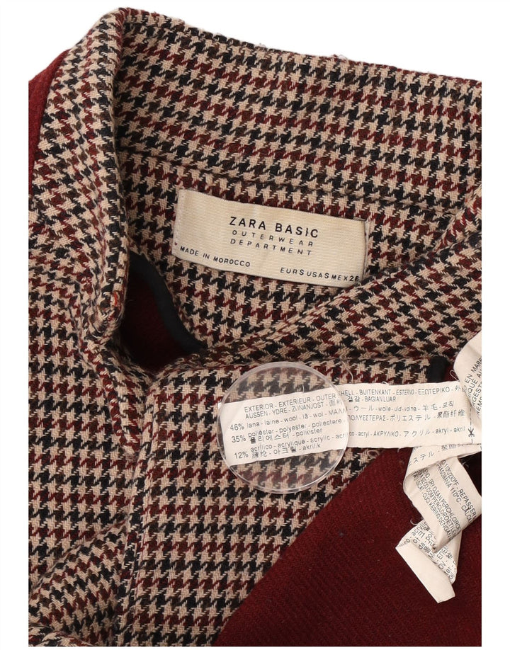 Zara Damen Übergroßer zweireihiger Mantel UK 10 Small Burgundy Houndstooth