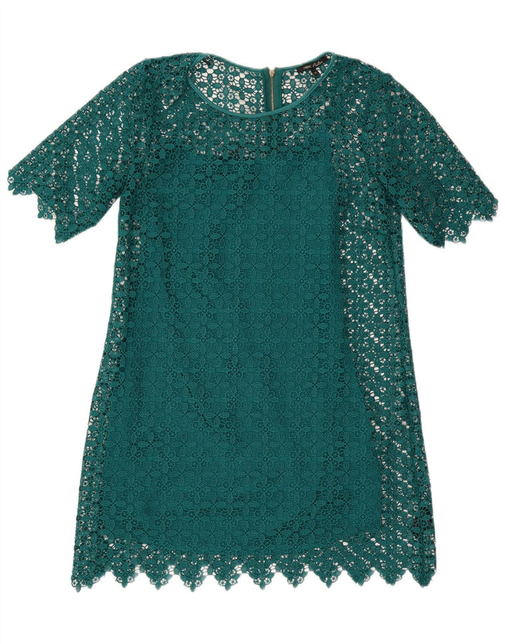 Next Damen Petites Spitzen-Etuikleid UK 12 Mittelgrünes geometrisches Polyester