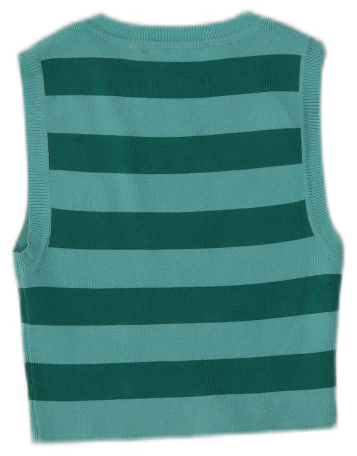 Zara Damen Crop Vest Top UK 8 Small Blau gestreifte Viskose