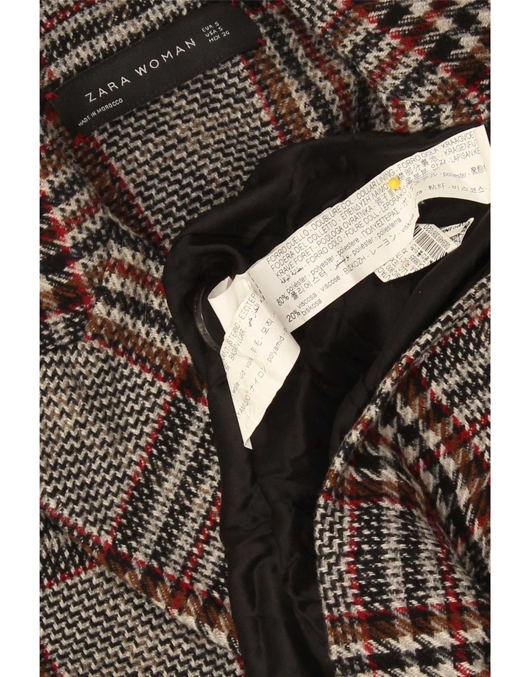 Zara Damen Übergroßer Mantel UK 10 Small Grau karierte Viskose