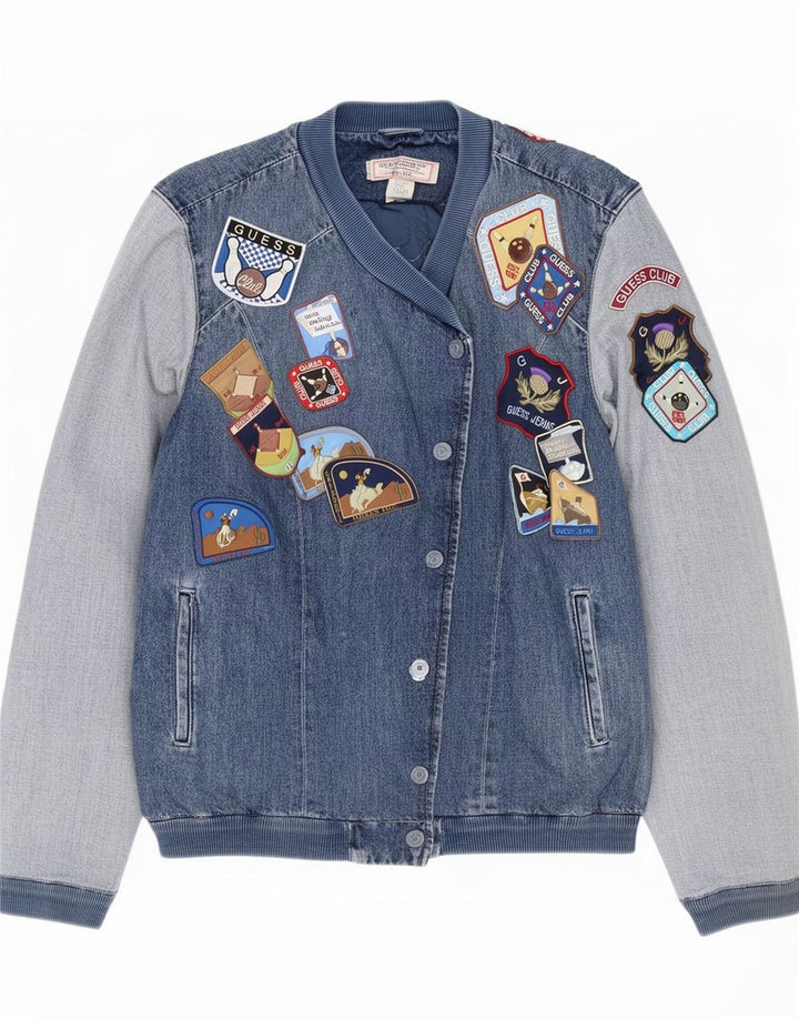 Guess Damen-Jeansjacke in Übergröße mit Grafik, UK 8, Größe S, Blau, Baumwolle