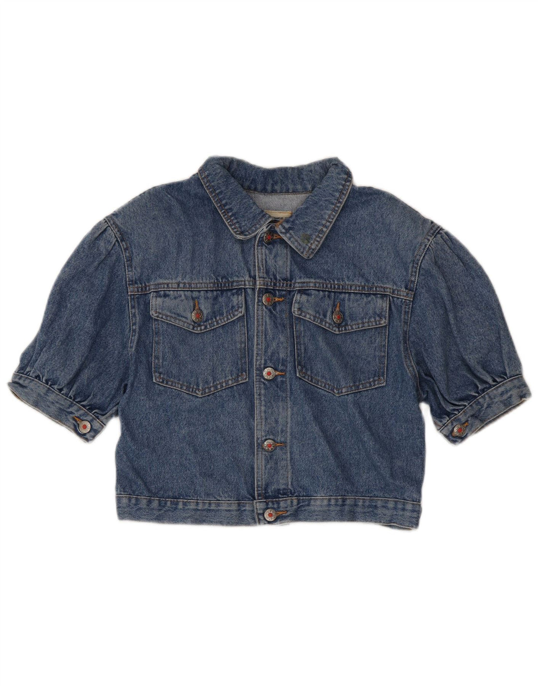 Fly Time Damen Crop Short Sleeve Denim Jacket IT 42 Mittelblaue Baumwolle