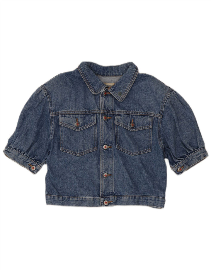 Fly Time Damen Crop Short Sleeve Denim Jacket IT 42 Mittelblaue Baumwolle