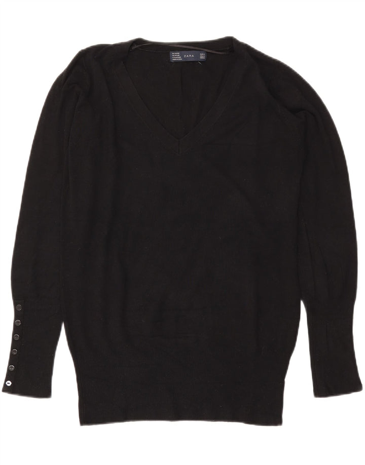 Zara Damen-Pullover mit V-Ausschnitt, Gr. 14, Mittelschwarz, Viskose