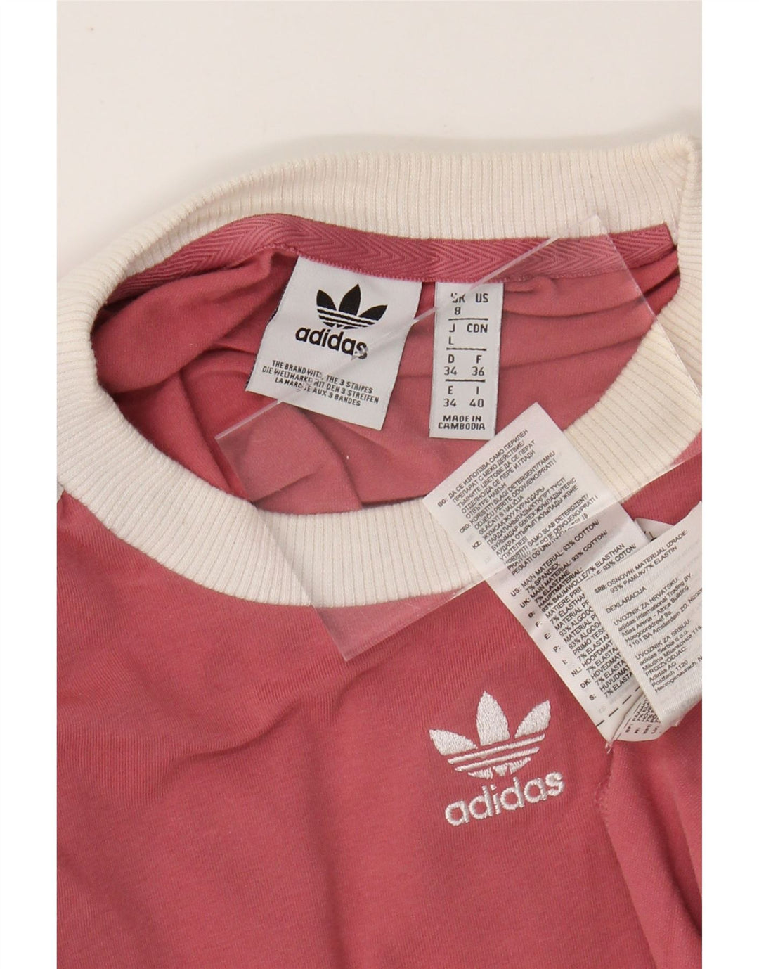 ADIDAS Damen Top Langarm UK 8 Small Rosa Baumwolle