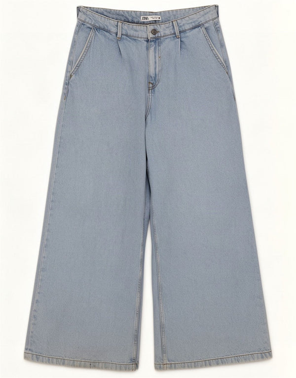 Zara Damen-Jeans mit hoher Taille und weitem Bein, EU 40, Mittel, W30, L28, Blau