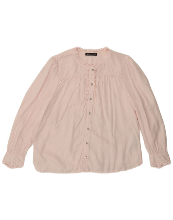 Marks & Spencer Damen-Hemdbluse mit Rüschen vorne, UK 16, Größe L, rosa Lyocell