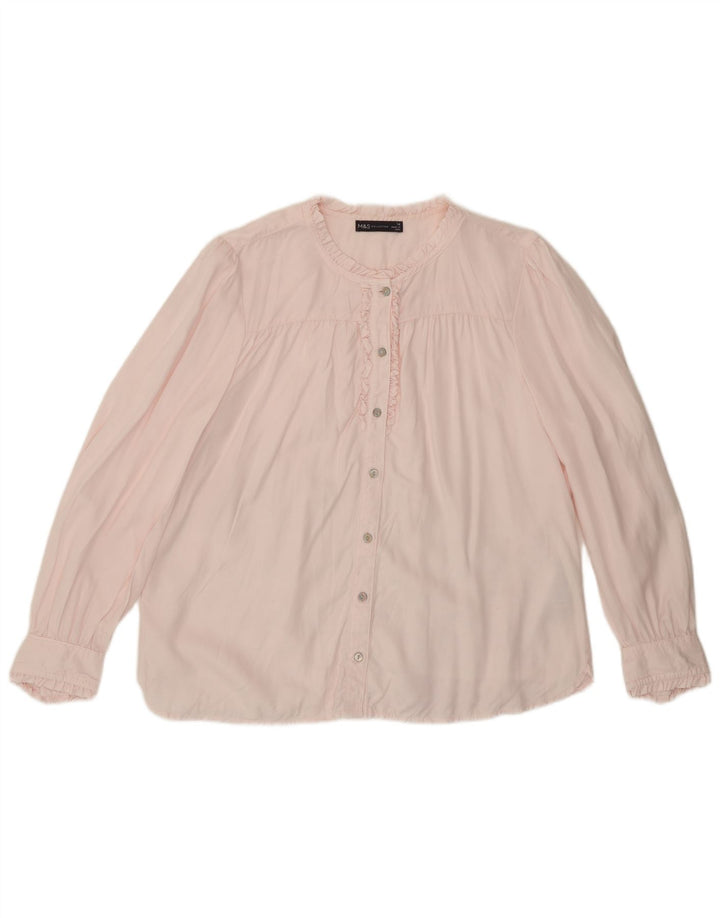 Marks & Spencer Damen-Hemdbluse mit Rüschen vorne, UK 16, Größe L, rosa Lyocell