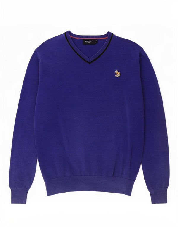 Paul Smith Herren-Pullover mit V-Ausschnitt, groß, aus blauer Baumwolle