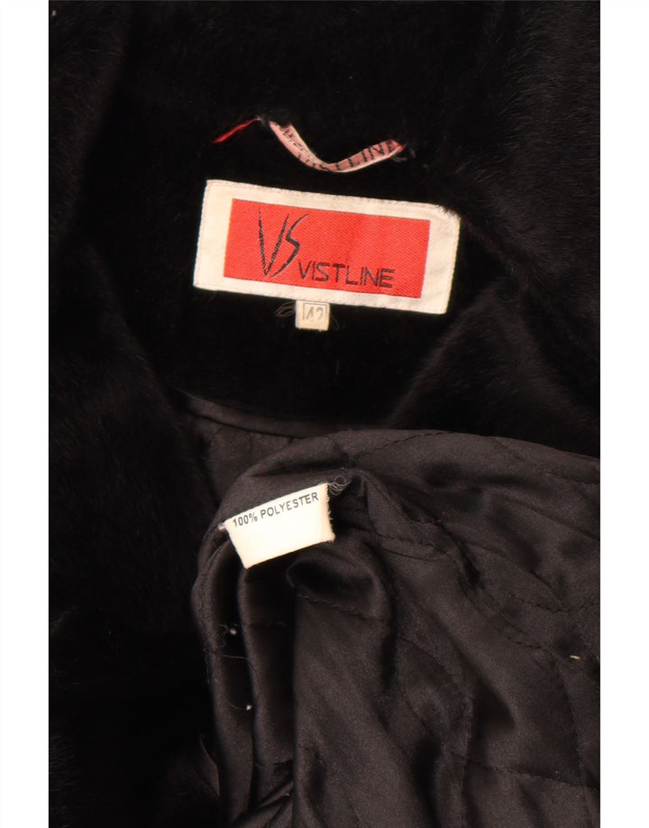 Vintage Damen Kunstfellmantel IT 42 Mittelschwarzes Polyester