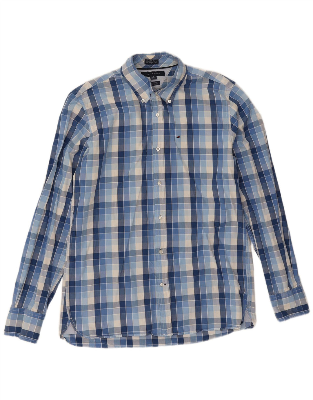 Tommy Hilfiger Herren-Hemd mit individueller Passform, Größe 15 1/2 16, mittelblau kariert