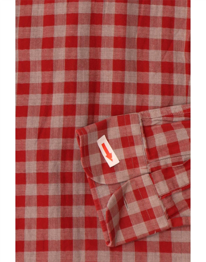 Zara Herren-Slim-Fit-Hemd, kleine rote Gingham-Baumwolle