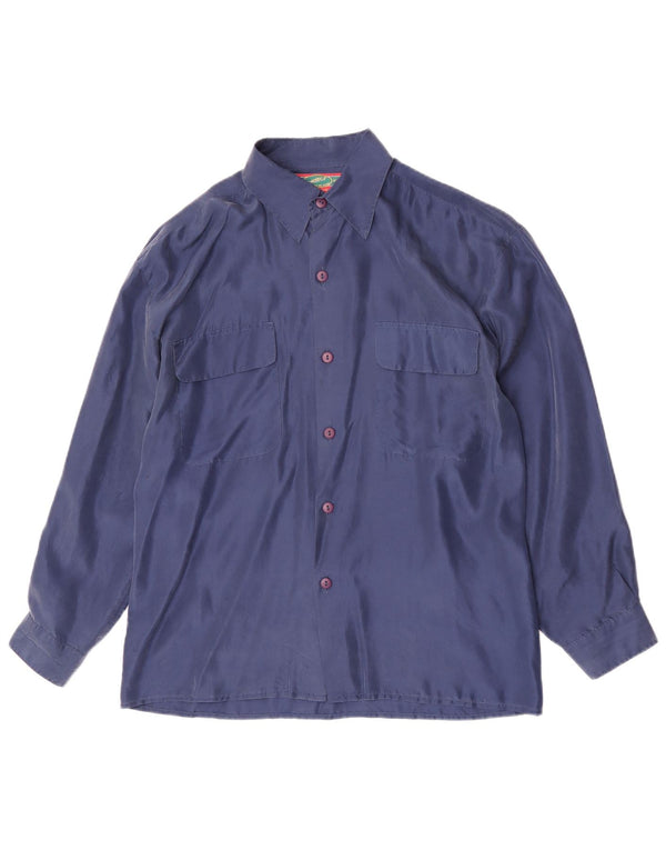 Vintage Herrenhemd Medium Marineblaue Seide