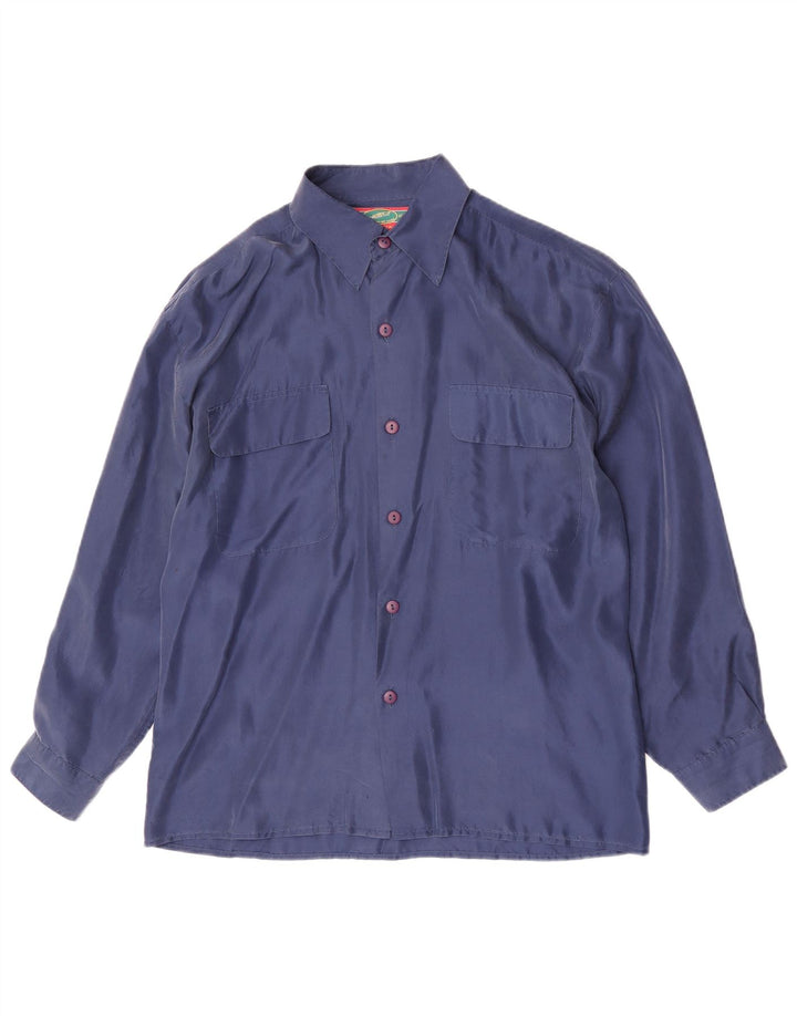 Vintage Herrenhemd Medium Marineblaue Seide