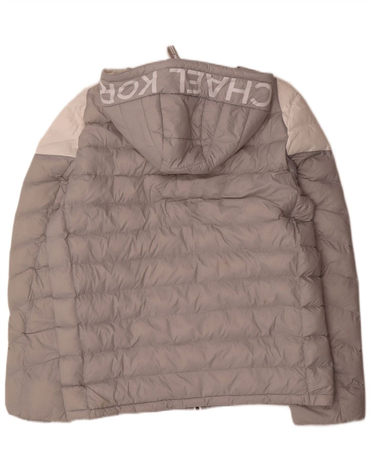 MICHAEL KORS Grafische gepolsterte Herrenjacke UK 40 Large Grau Farbblock
