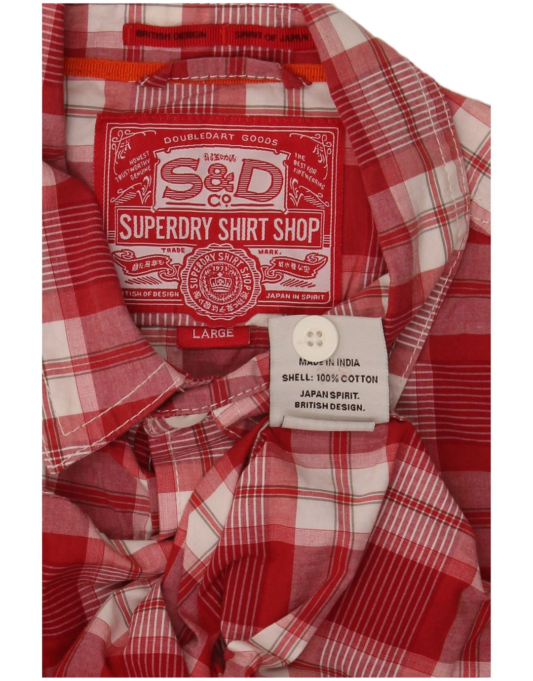 SUPERDRY Herren-Kurzarmhemd, groß, rot kariert, Baumwolle