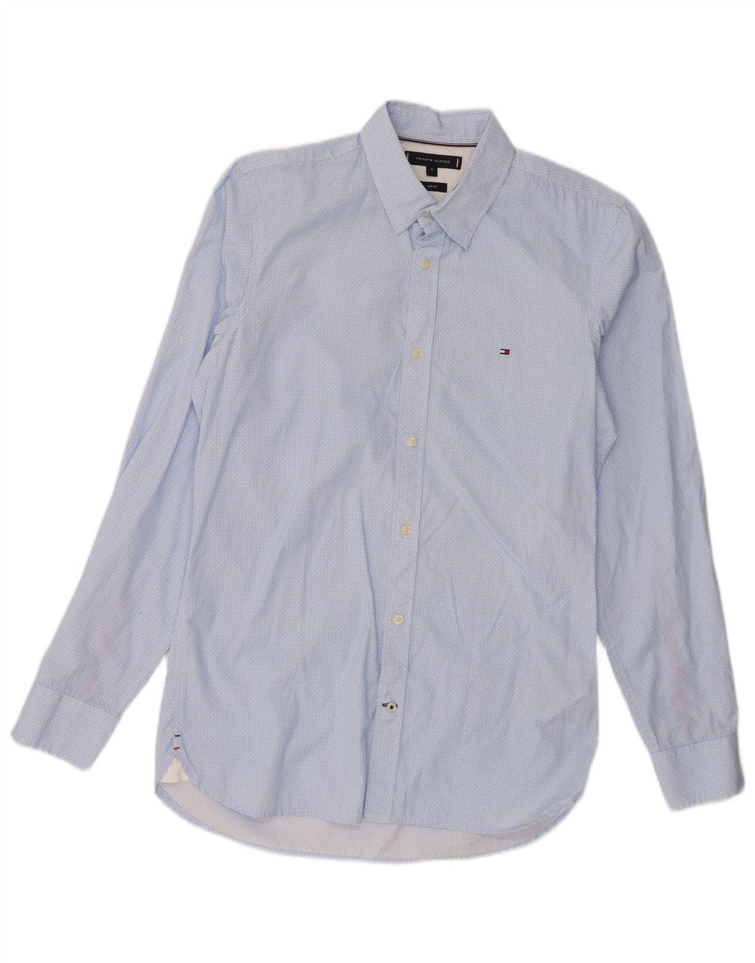 TOMMY HILFIGER Mens Abstract Pattern Slim Fit Shirt Medium Blue Cotton
