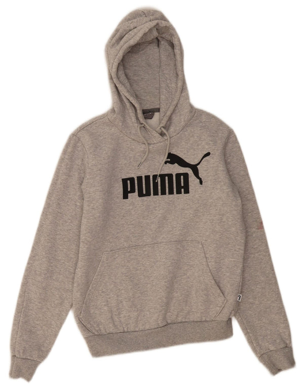 Puma Womens Graphic Crop Hoodie Pullover UK 10 Small Grau gefleckte Baumwolle