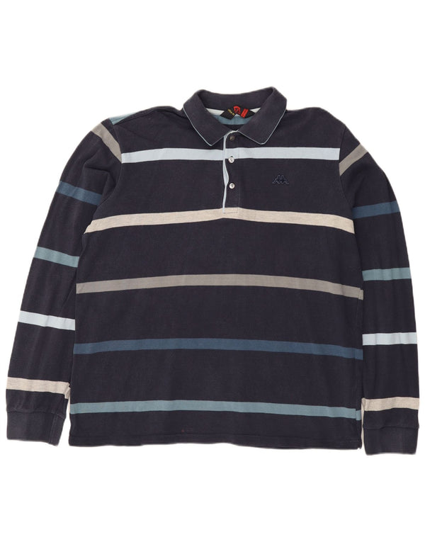 Kappa Herren Langarm-Poloshirt 2XL Marineblau gestreift aus Baumwolle