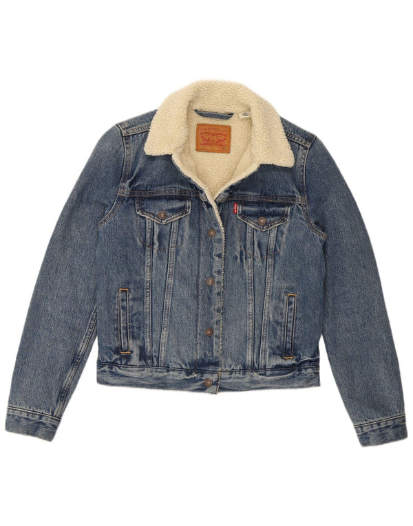 Levi's Damen Denim Sherpa Jacke UK 6 XS Blaue Baumwolle