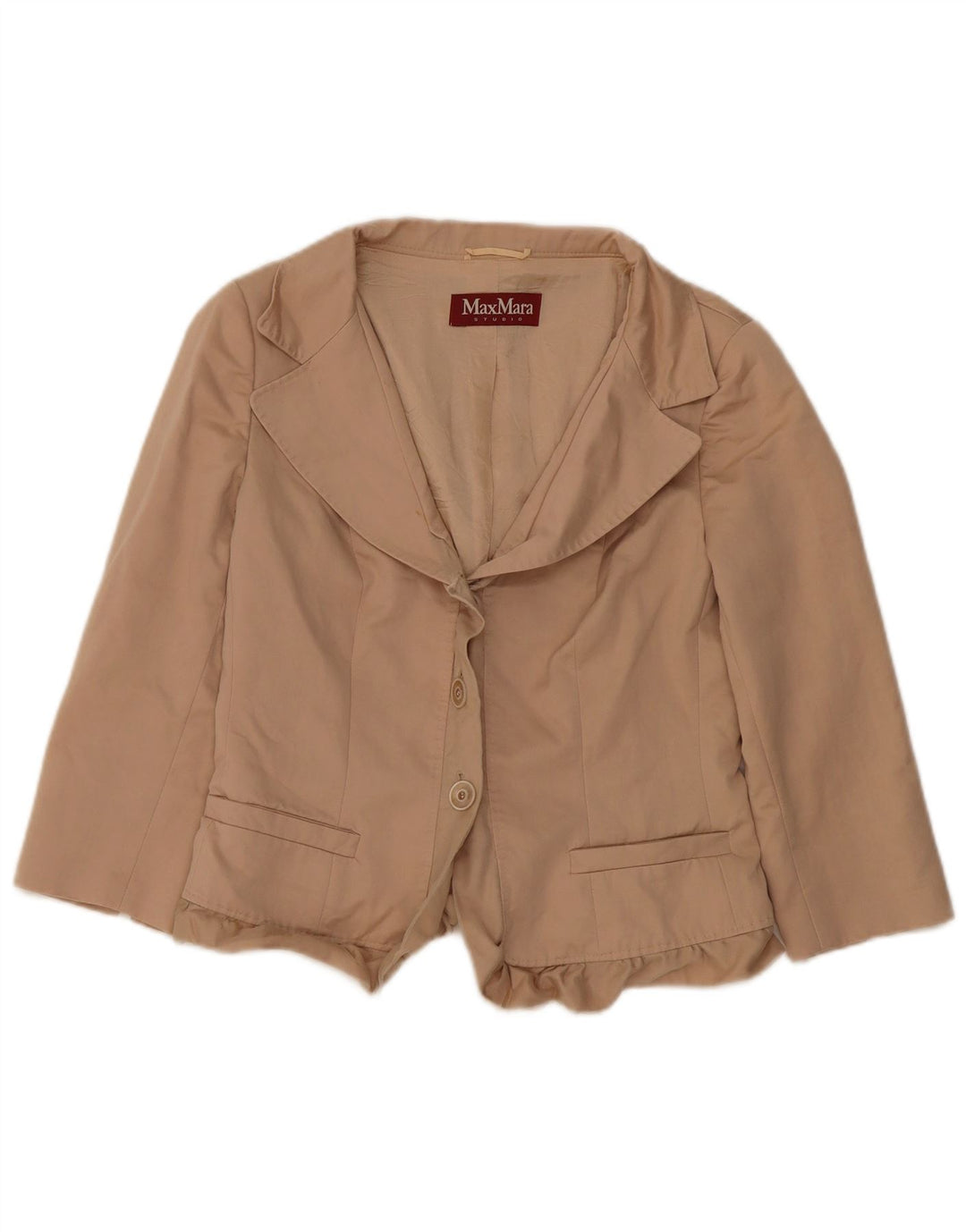 Max Mara Damen Crop 3-Knopf-Blazerjacke UK 12 Mittelbeige Wolle