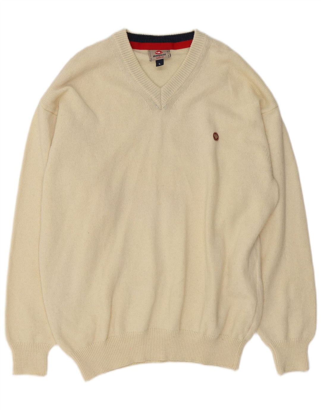Murphy & Nye Herren-Sailwear-Pullover mit V-Ausschnitt, groß, cremefarbene Wolle